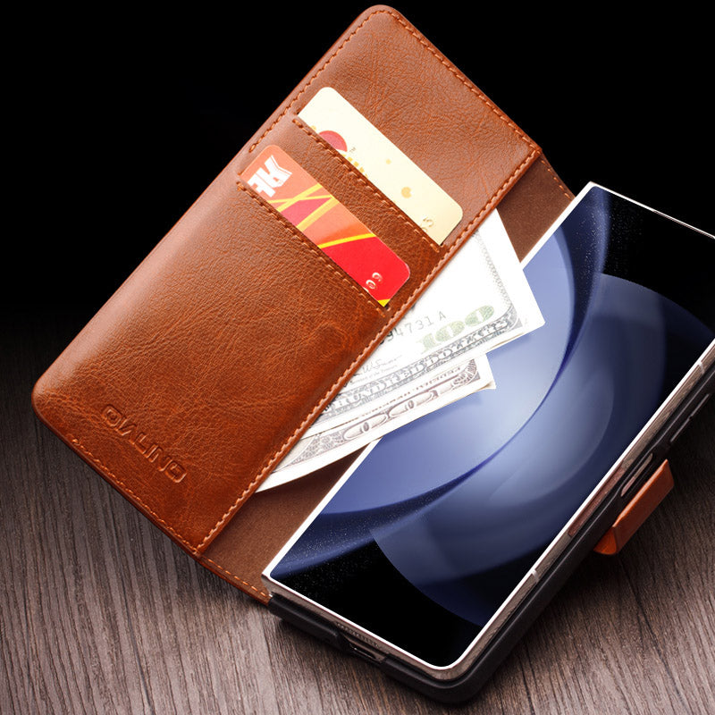 QIALINO Wallet Phone Case til Samsung Galaxy Z Fold5 5G TPU ægte ko læder Folio Flip Cover QIALINO Wallet Phone Case til Samsung Galaxy Z Fold5 5G TPU ægte ko læder Folio Flip Cover